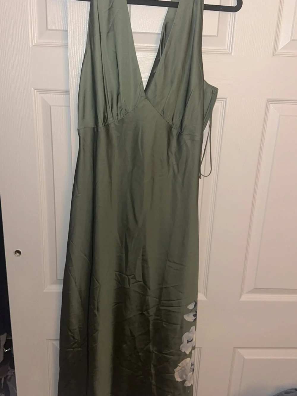 Green dress w/ Blue Floral Accent V-Neck Maxi Dress